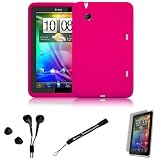 Pink Cover Protective Slim Durable Silicon Skin Case for HTC Flyer 3G WiFi HotSpot GPS 5MP 16GB Android OS AD2P 7 Inch Tablet Device + Includes a eBigValue (TM) Determination Hand Strap + Includes a Crystal Clear High Quality HD Noise Filter Ear buds Earphones Headphones ( 3.5mm Jack ) + Includes a Anti Glare Screen Protector