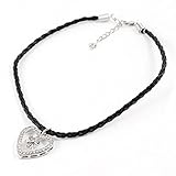 Pets Dog Braided Rope Heart Shape Pendant Necklace Black Silver Tone