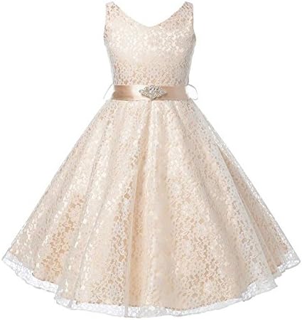 Amecema Girls' Lace Champagne Special Flower Formal Party Dress 3