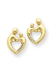 14k Gold Heart Shaped .05ct.Dia. Mother & Child Post Earrings