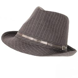 NEW GREY PINSTRIPE FEDORA TRILBY BELT GANGSTER HAT CAP
