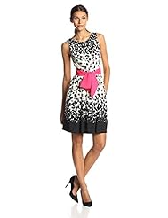 A-line Scoop Neck Gathered Dots Print Sleeveless  Dress With a Sash 
