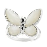 Tressa White Faux Mother of Pearl and Black Cubic Zirconia Butterfly Ring Rhodium Plated Brass Lead Free