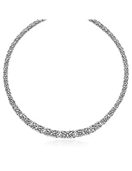 Sterling Silver Tapered Byzantine Chain Style Necklace with Rhodium Plating