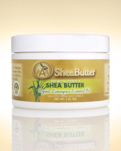 100% Unrefined Certified Grade A Shea Butter with a Hint of Organic Lemongrass Essential Oil 1 oz. By AAA Shea Butter