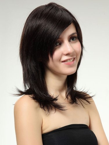 Affordable M4u Black Medium Length Straight Woman S 60 Human Hair