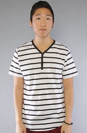 All Day The Y-Neck Henley in White & Black Stripe,Tops for Men, Extra Extra Large,White