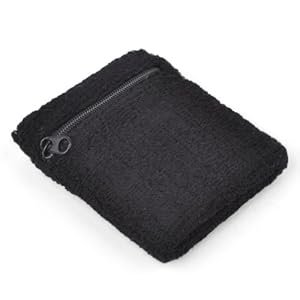 GOGO Thick Solid Color Wristband with Zipper / Wrist Wallet - Black