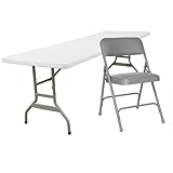 IMAGE OF 30''W x 96''L Multi-Purpose Folding Table & 8 Premium Gray Vinyl Folding Chair Set