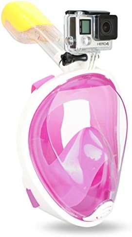 Snorkeling Mask, Yemo 180 Degree Dry Full Face Easy Free Breath Design Breath Anti-Leak Anti-Fog Larger Viewing Area Swimming Mask (Pink, L)