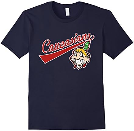 Men's Cleveland Caucasians T Shirt. Funny Indians Mascot Parody Large Navy