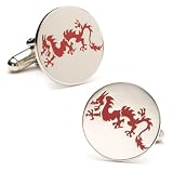 Red Dragon Chinese Art Silver Cufflinks Cuff Links
