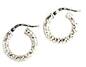 14k White Gold Diamond-Cut Design Hoop Earrings