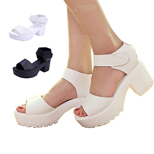 Women Summer Sandals Velcro High Platform Shoes Block Heel chunky Creeper Pump