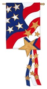 Adorned, Stars and Stripes Regular Size Applique Flag with Streamers