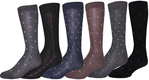 Men's Pattern Dress Socks, 12 Pair, Cotton Blend, Size 10-13
