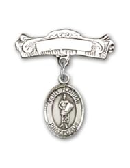 Sterling Silver Baby Badge with St. Florian Charm and Arched Polished Badge Pin