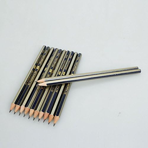 Great Value Pencil & Charcoal Piece & Eraser FABER-CASTELL 12 Pcs Writing Drawing Sketch Pencils Golden 4H