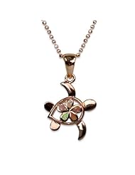 Cut Out Turtle Plumeria Necklace Pendant with Rose Gold Finish and Chain