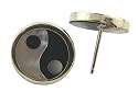Onyx and Mother Of Pearl Ying-Yang Earrings, 14k Gold