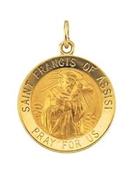 St. Francis of Assisi 14 Karat Yellow Gold Round Medal 25MM