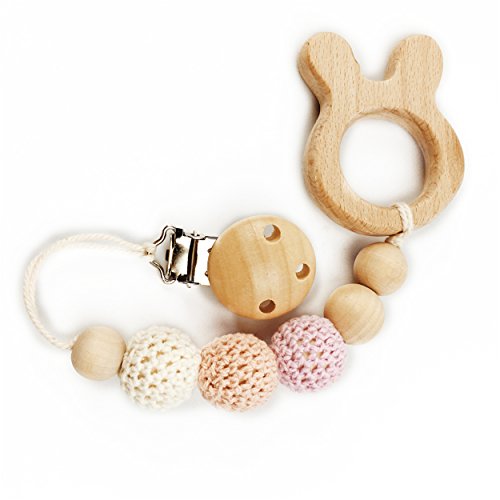 Wooden Baby Teether Beaded Pacifier Clip Baby Accessories Dummy Chain Baby Teether Toys