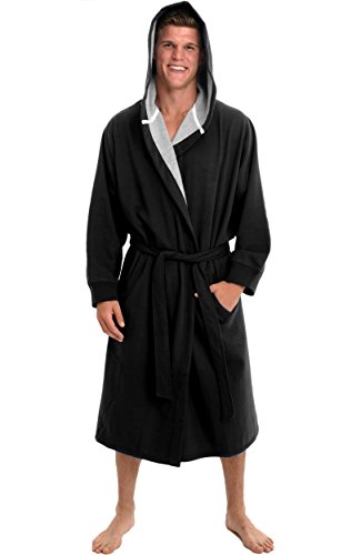 Del Rossa Men's Cotton Sweatshirt Style Hooded Bathrobe Robe