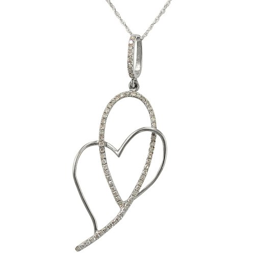 10K White Gold Open Heart Diamond Pendant (1/4 cttw), 18 41k r1Q2b8L 10K White Gold Open Heart Diamond Pendant (1/4 cttw), 18