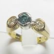 14K Two-Tone Gold Blue and White Diamond Three-Stone Ring