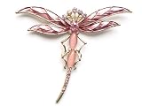 Superb Rose Pink Cat Eye Crystal Rhinestone Dragonfly Fashion Jewelry Pin Brooch