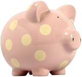 Elegant Baby Classic Pig Bank with Yellow Polka Dots - Pastel Pink