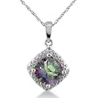 Sterling Silver Mystic and Diamond Cushion Cut Pendant (1 1/2 cttw)