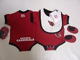 Arizona Cardinals NFL Infants / Babys / Kids Red and Black Creeper, White Bib, and Bootie Set