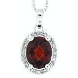 1.73ct Oval Garnet and Diamond Gemstone Pendant in 10Kt White Gold w chain