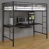 Black Twin Loft Bed with Workstation - Walker Edison BTOZBL