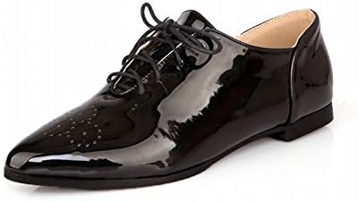 Carol Shoes Casual Women's Lace-up Pointed-toe Low Heel Fashion Oxfords Shoes (10, Black)