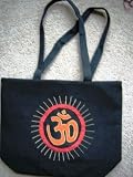 Embroidered and Applique Sanskrit Om Canvas Shopping Yoga Tote Handbag with Zipper