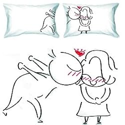 BoldLoft "A Big Kiss" Couple Pillowcases-Romantic Valentine's Day Gifts for Couples,Cute Valentines Gifts for Him or Her,Romantic Anniversary Gifts