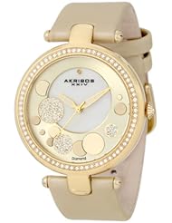 Akribos XXIV Womens AKR434YG Diamond Gold Sunray Diamond Dial Quartz Strap Watch