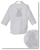 White Christening Baby Boy Tuxedo Suit, Silver Angel Embroidered, Amoeba pattern, Shirt, Tailcoat, Vest, Bowtie, Pants