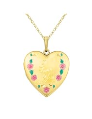 Gold over silver SS & Yg Plated Heart Loc w/ Flowers "I Love You" Necklace