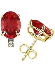 7X5mm Oval Ruby and Diamond Stud Earrings in 14K Yellow Gold