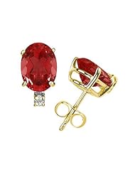 8X6mm Oval Ruby and Diamond Stud Earrings in 14K Yellow Gold
