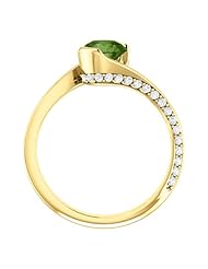 18K Yellow Gold 6.00mm Round Cut Green Tourmaline and Diamond Ring -- LIFETIME WARRANTY