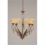 IMAGE OF Leaf 5 Light Uplight Chandelier with Amber Crystal Glass Shade