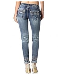 Apparel: Miss Me Jeans Womens Aztec Embroidered Cuffed Ankle Skinny Extended Sizes (34)