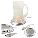 Cup Warmer Heater w/ 4-Port USB Hub, Silver