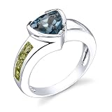 Sterling Silver 2.25 cts Trillion London Topaz Round Peridot Ring Size 7