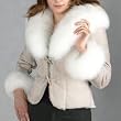 BGSD Women's Fox Fur Trim Slim Shearling Blazer Jacket