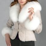 BGSD Women's Fox Fur Trim Slim Shearling Blazer Jacket